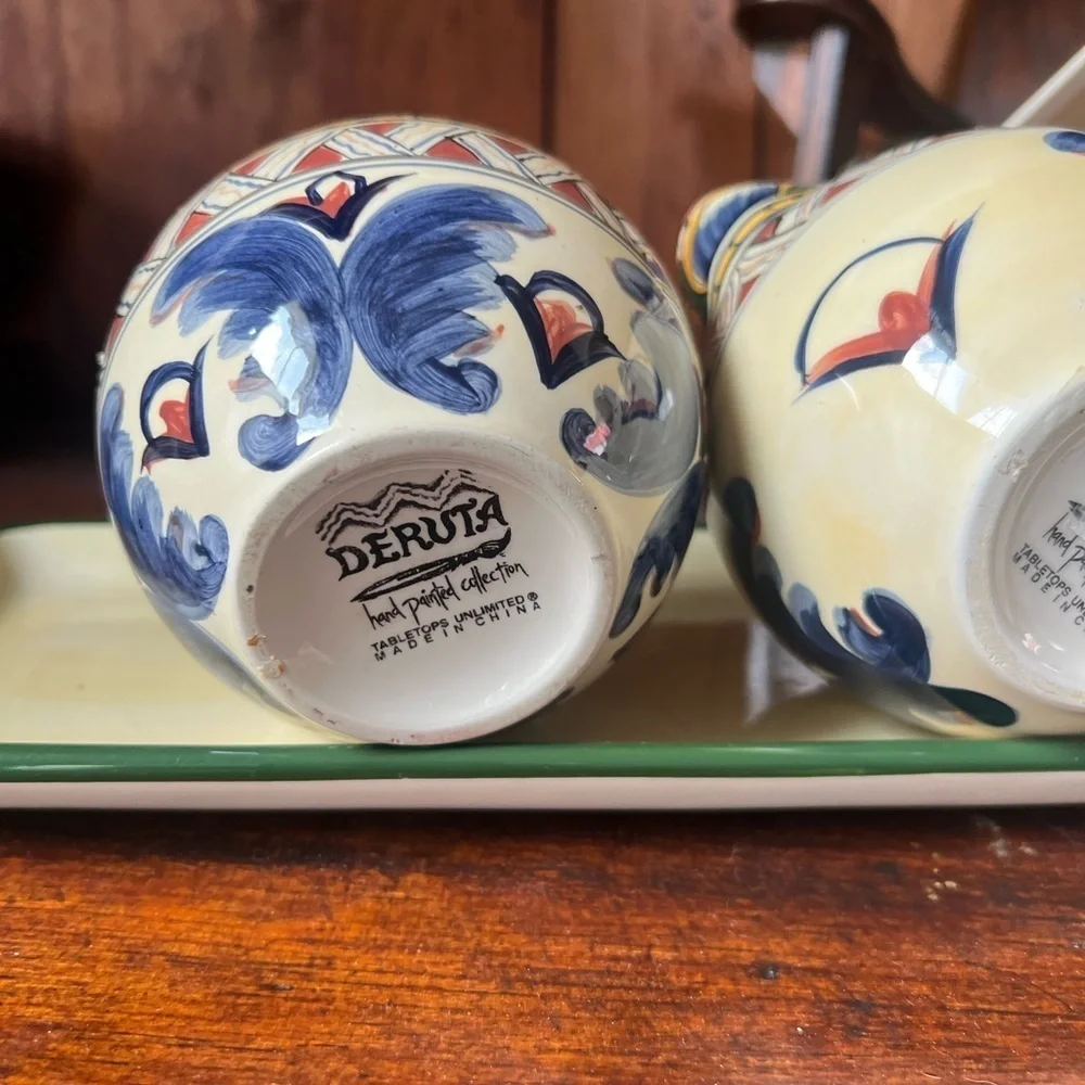 Deruta Tabletops Unlimited Cream Sugar Set Tray New